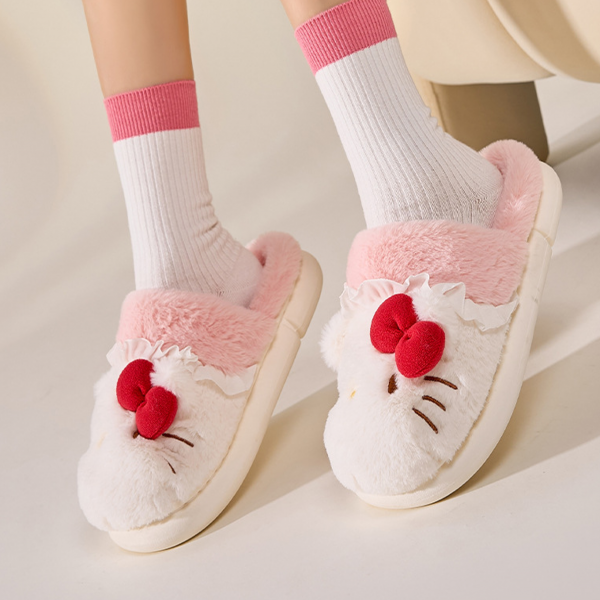 화이트-핑크 투톤 털 슬리퍼