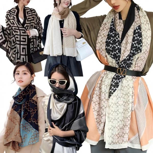 [도매라인] 광폭스카프 180x70 봄가을 고급 실크감촉 롱스카프 개별포장 어깨숄 간절기 머플러