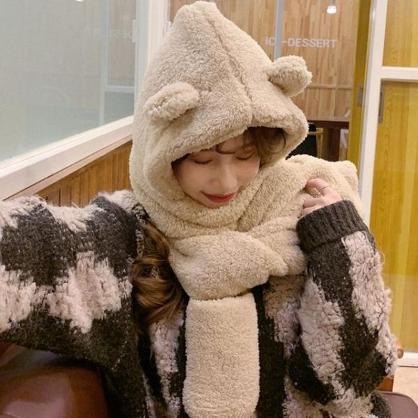 뽀글이 3컬러 멀티 모자 머플러 곰돌이 모자