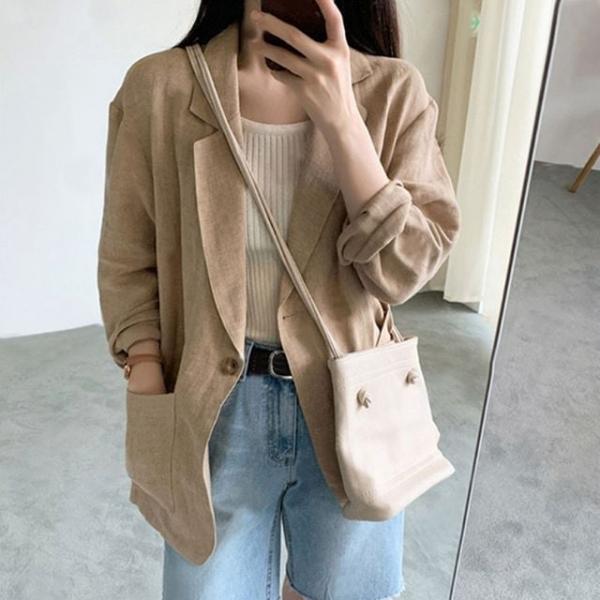 여름 린넨 데일리 여성 싱글 버튼 자켓