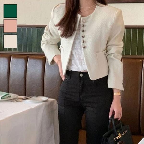 미니멀 트위드 크롭 여성 오피스 자켓