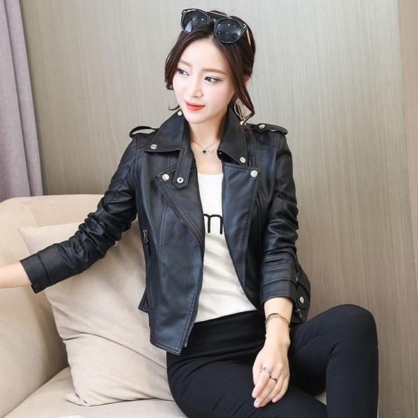 여성 베이직 캐주얼 블랙 가죽 자켓 RIDER06