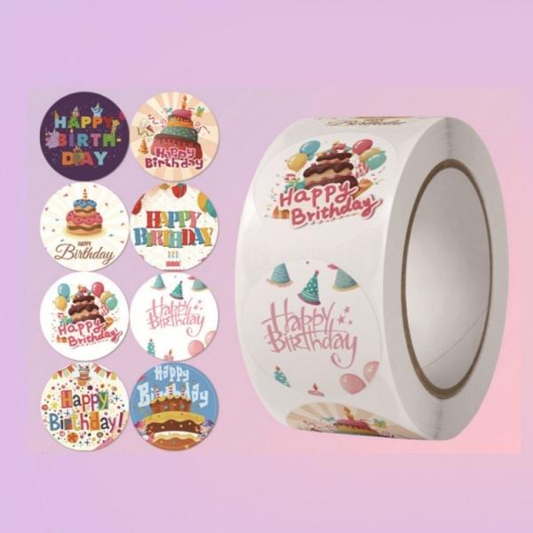 S0911 생일 축하 롤 스티커 8믹스 케잌3단 500pcs