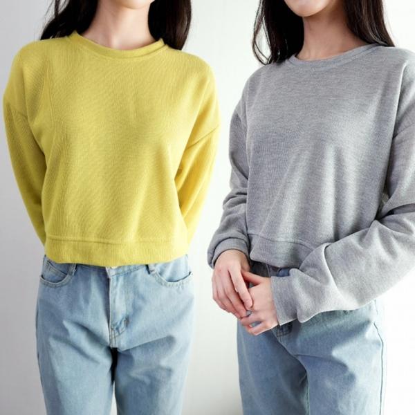 여자 간절기 크롭맨투맨 오버핏 라운드넥 크롭티 긴팔 맨투맨티