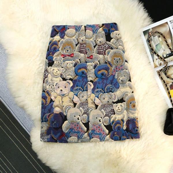 봄가을 빈티지 a라인 자수 라쿤 랩 스커트 쇼스커트
