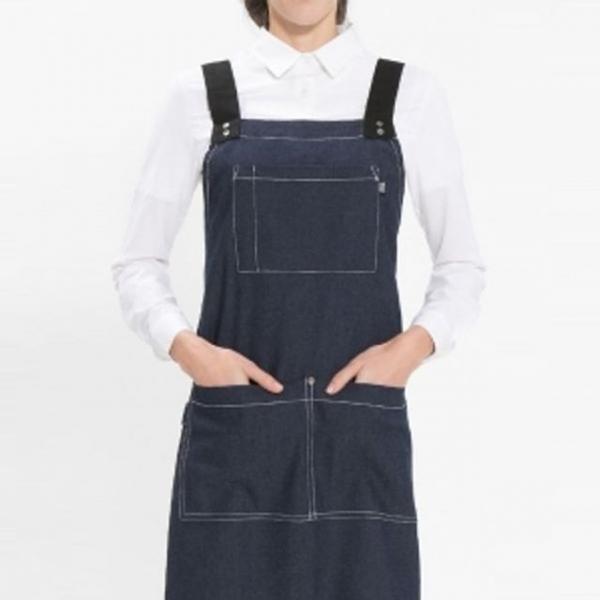 H형 단색 앞치마 네이비데님 요리 주방 미술 공방