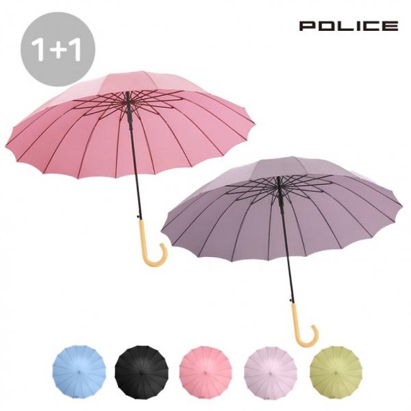 1+1POLICE 파스텔 장우산 반자동 초경량 휴대용 무지 학생우산 우드 자동우산 장마 봄상품 여름상품