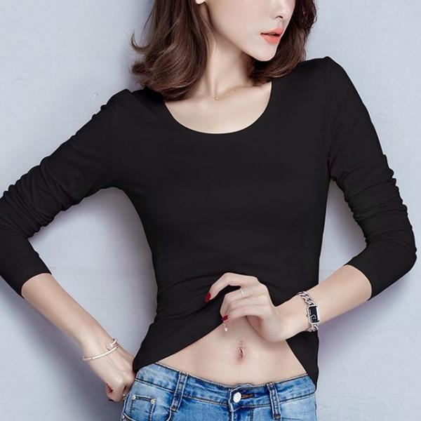 여자 가을 봄 기본티 스판 라운드넥 레이어드 이너티