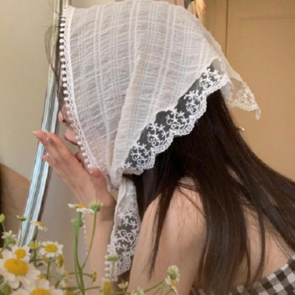 스카프 레이스 프릴 예쁜스카프 봄스카프 헤어밴드 무지레이스스카프