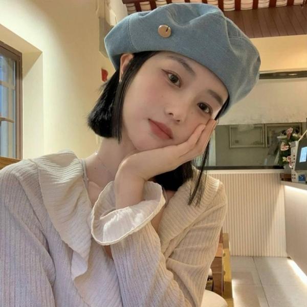 아트 청 베레모 빵모자 여성 햇빛 차단 라피아 여름 햇 가을 봄 화가 모자 원형