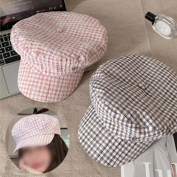 레트로 여성용 체크 베레모 헌팅캡 여름 모자 봄 가을 여자 휴양지 패션