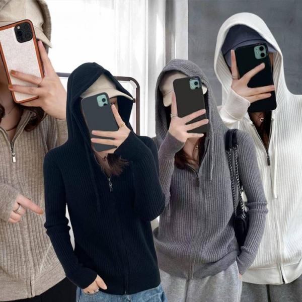 두툼한 굵은 골지 패턴 캐주얼 후드 집업 봄 가을 아우터