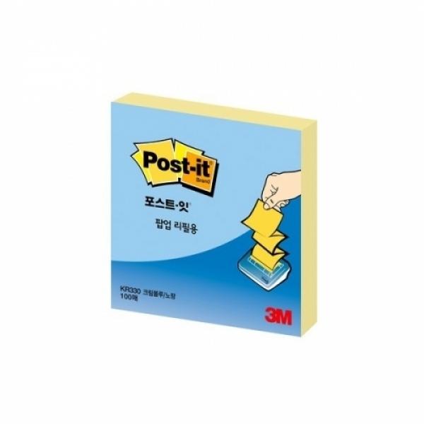 3M 포스트잇 팝업리필 KR-330 크림블루/노랑 / [76*76 100매]