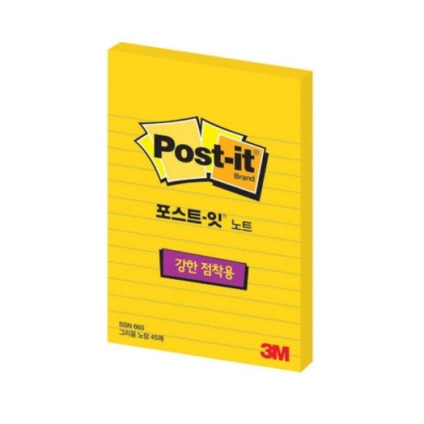 3M 포스트 잇 SSN 660L 라인노트 그리움노랑 점착식 메모지 / 102*152mm