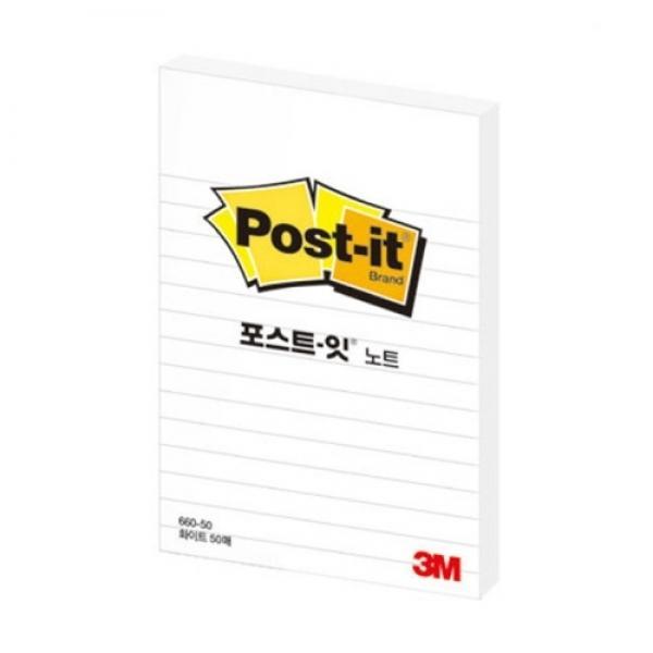 3M 포스트잇 노트 660-50 흰색 점착식 메모지 / 102*152 50매