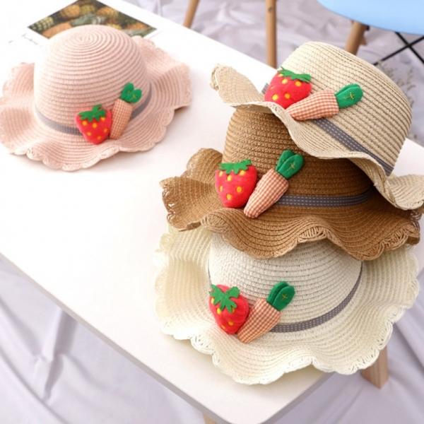 유아 아동 어린이 딸기당근 밀짚모자 봄 여름 가을 자외선차단 귀여운모자
