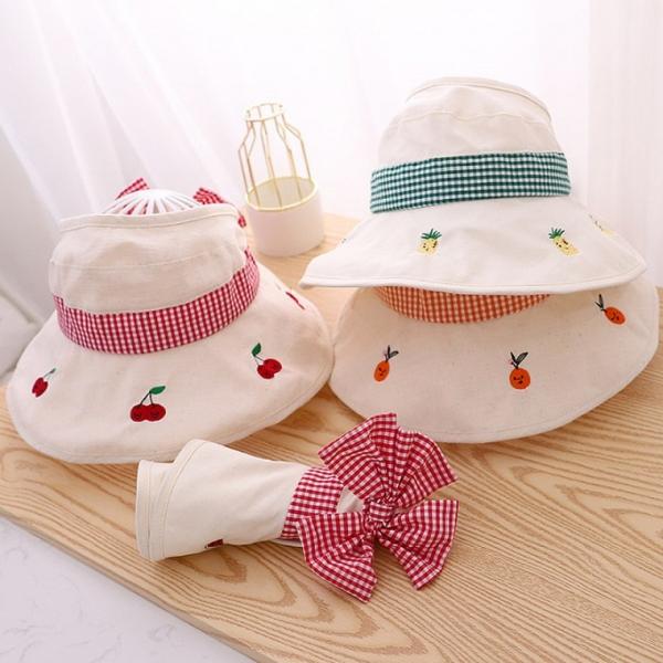 봄 여름 가을 아동모자 후르츠체크리본 돌돌이 썬캡