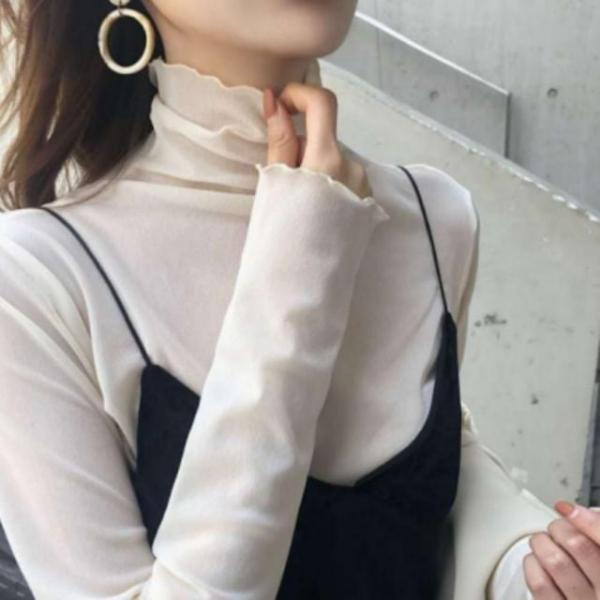 러블리 레이어드 시스루 블라우스 프릴 이너 폴라티