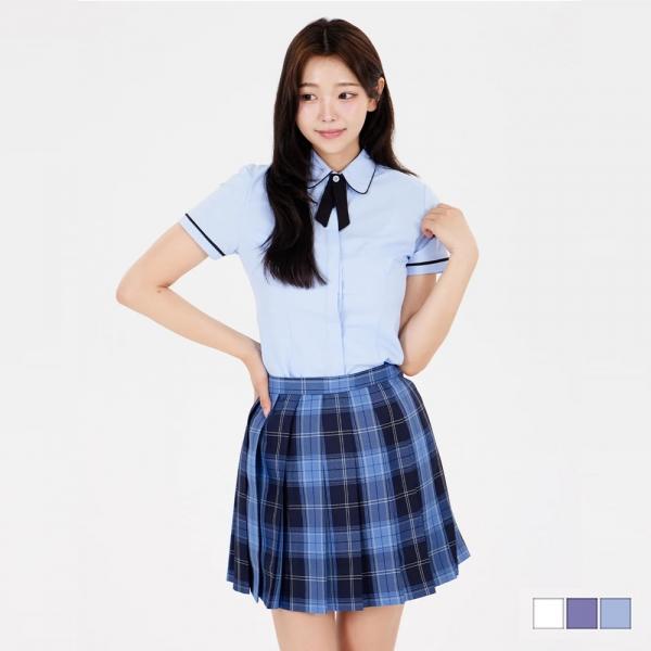 블랙라인 라운드카라 슬림라인 여자 블라우스 교복셔.