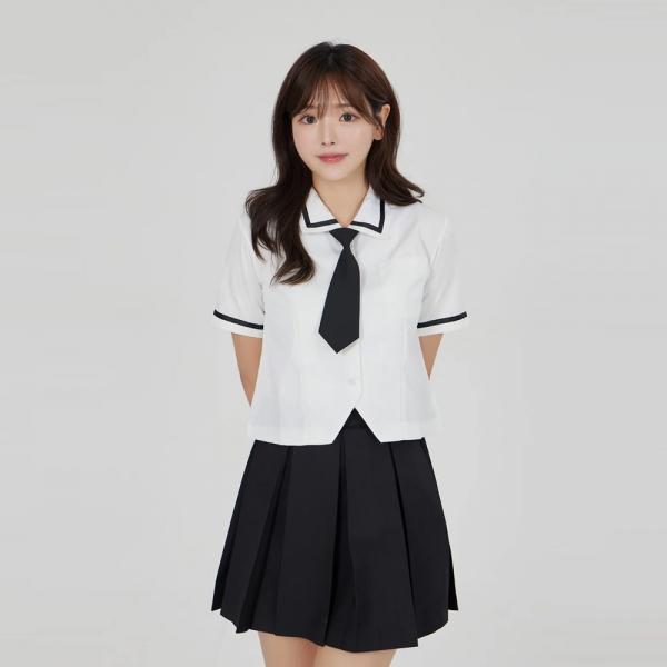 화이트 블랙라인 여자 각카라 블라우스 교복셔츠 교복.