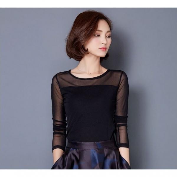 스판 시스루 섹시 망사 이너 레이어드 긴팔 티셔츠 블라우스 S94