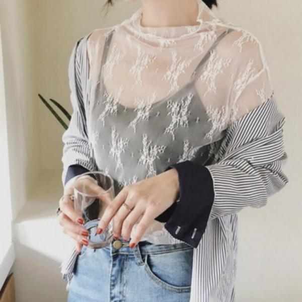 블라우스 시스루 메쉬 티셔츠 레이어드 망사티 망사 메쉬 티셔츠