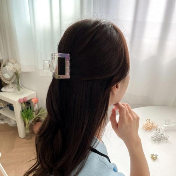 GGD 오로라 홀로그램 투명 미니 사각 헤어 집게핀