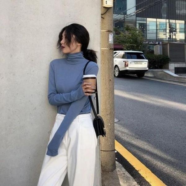 여성 겨울 목폴라 터틀넥 긴목 목티 슬림핏 티셔츠