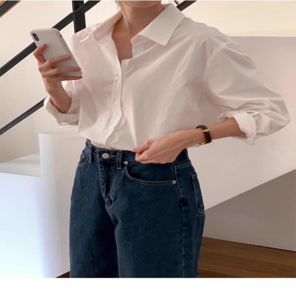 F767921 사계절 기본 무지 화이트 셔츠 남방 데일리