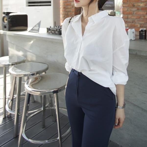 F78141 사계절 기본 무지 화이트 셔츠 남방 코디탬