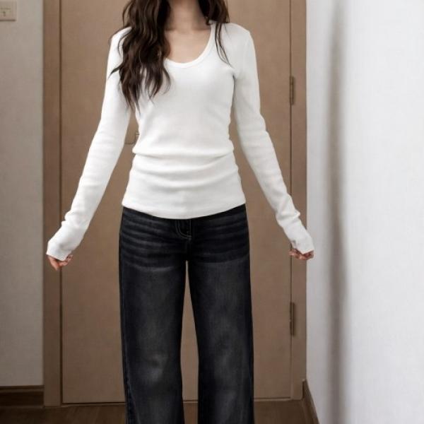 슬림핏 유넥 긴팔 이너 티셔츠