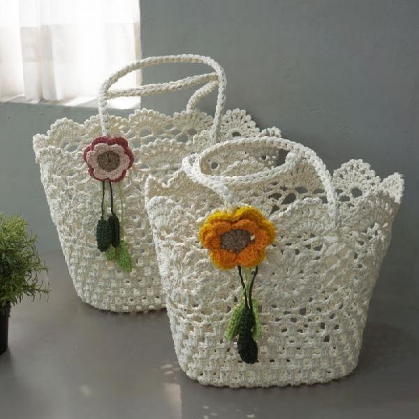 플라워 레이스 손잡이 바스켓 (2size)