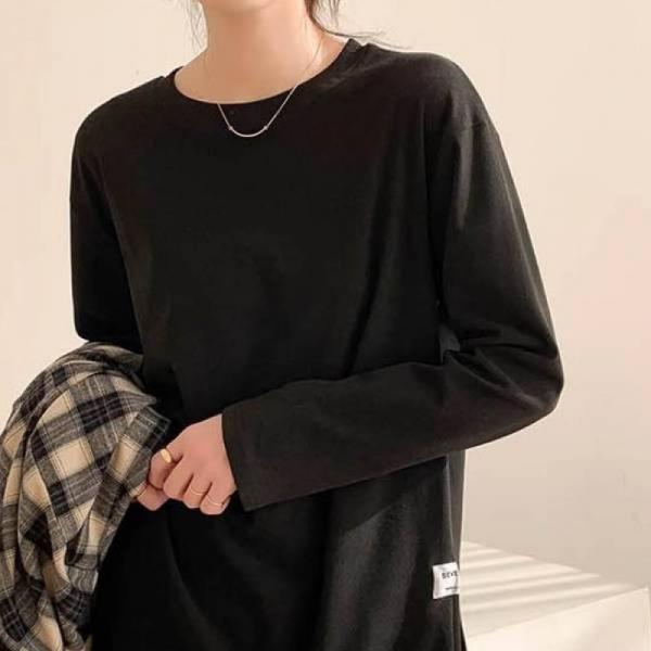 무지 티셔츠 멋스럽고 시원한 사이드 절개 긴팔티