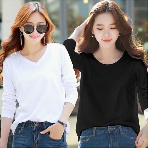 여성 v넥 라운드넥 베이직 무지 기본 긴팔티셔츠 이너티 2컬러