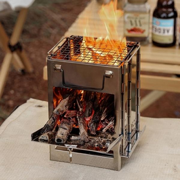 접이식 사각난로 소형 대형 우드스토브 캠핑 차박 불멍 BBQ 화로대 숯불 재받이