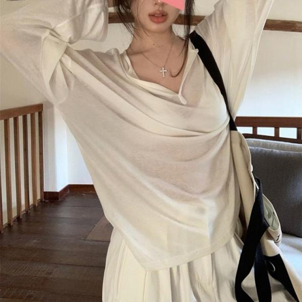 G126690 베이직 무지 시스루 스판 기본긴팔 티셔츠
