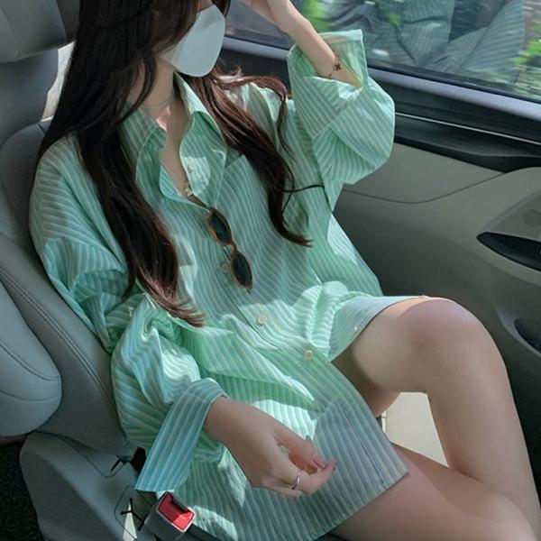 G126883 오버핏 스트라이프 컬러셔츠 루즈핏 보이셔츠남방