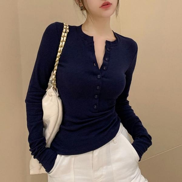 G126890 골지스판 헨리넥 슬림라인 단추티셔츠