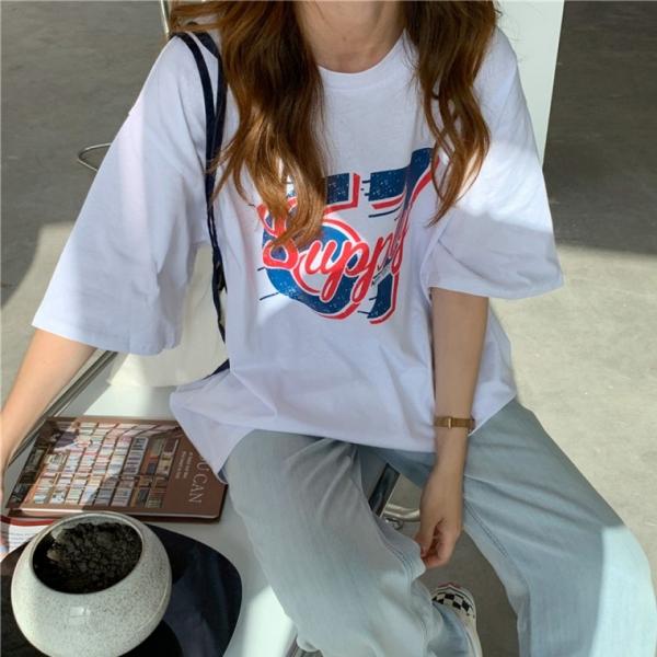 G126901 67레터링 루즈핏 나염티셔츠 박시핏 빅사이즈