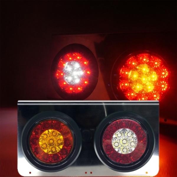 [C-010] 12V 사각 2구 스텐판 3WAY LED테일램프   데루등 후미등