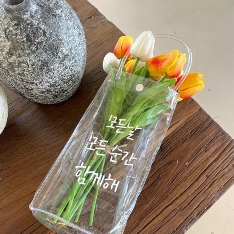 투명쇼핑백 와인 꽃 PVC 칠링백 레터링 선물 포장 쇼핑백