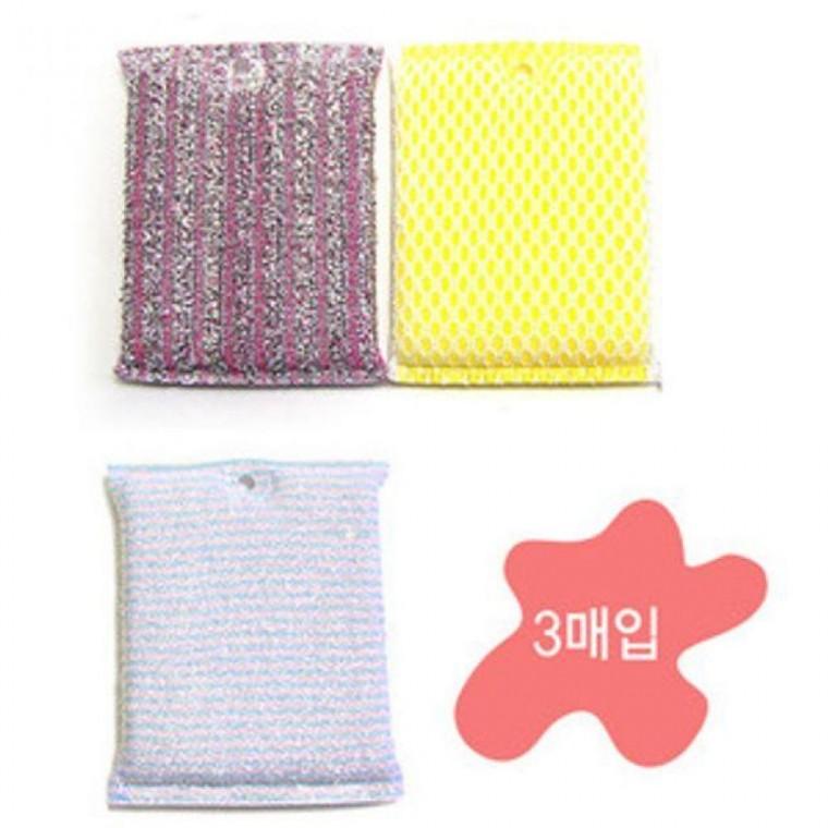 다모아 홈 수세미3p 망사 버블 그물 철수 메탈 아크릴 니트 다목적