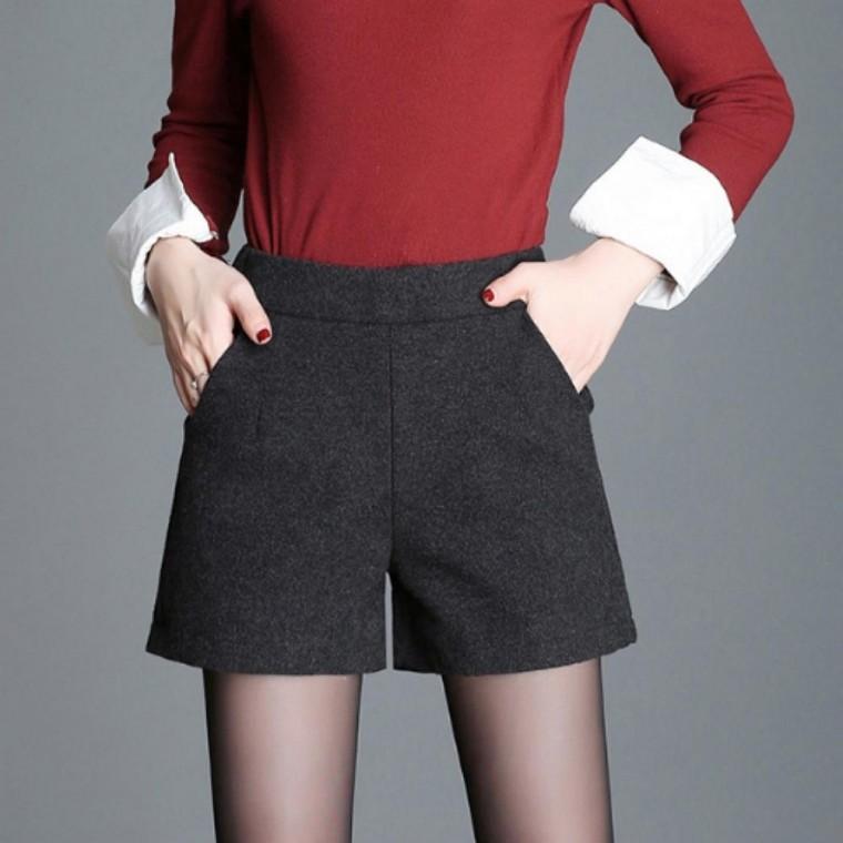 A라인 겨울 가을 정장 모직 반바지 숏팬츠 블랙