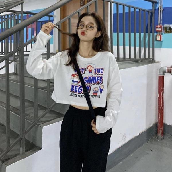 러블리 캐릭터 크롭 긴팔 티셔츠 HH-B74