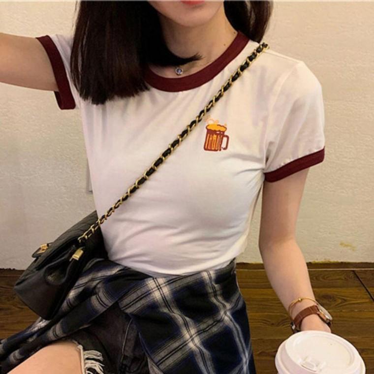프린팅포인트 여성 반팔티셔츠 캐주얼 데일리 크롭티