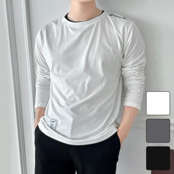남자 레이어드 긴팔 티셔츠 라운드넥 롱슬리브