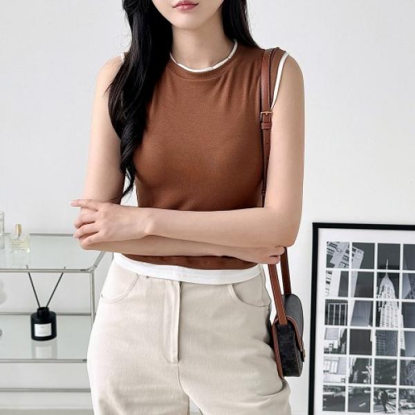 제닐 뉴트럴 엣지 레이어드 배색나시 티셔츠 SD-250727