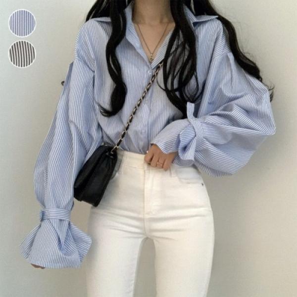 루즈핏 스트라이프 벌룬 셔츠 ELC-9045