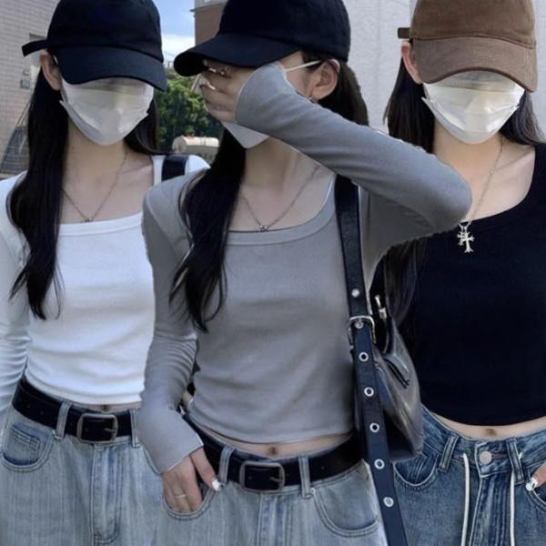 목선이 길어보이는 티셔츠 긴팔 둥근 유넥 디자인 단독으로 입거나 레이어드 스타일링 부담없는 데일리룩