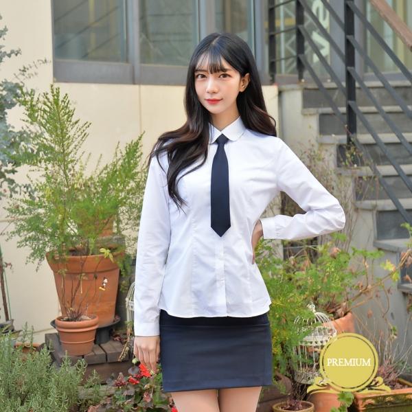 교복몰 프리미엄 여성 둥근카라 셔츠 (파랑체크)